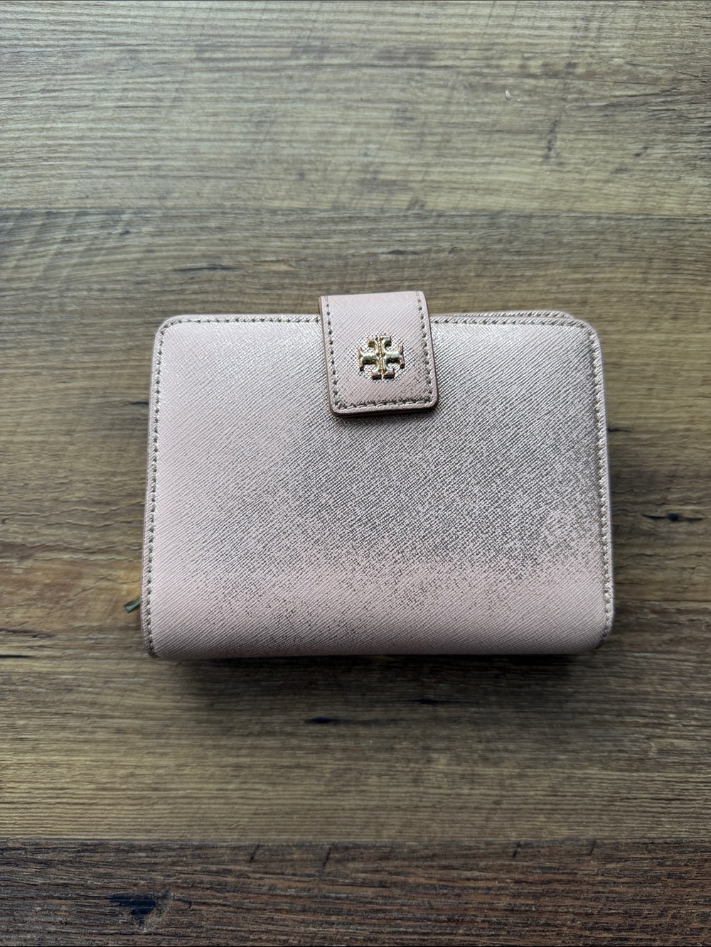 Tory Burch Rose Gold Saffiano Compact Wallet